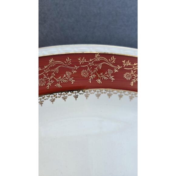 Vintage Craftsman Dinnerware Oval Platter Red Gold Floral Trim USA 14" 18K Gold - Picture 4 of 8